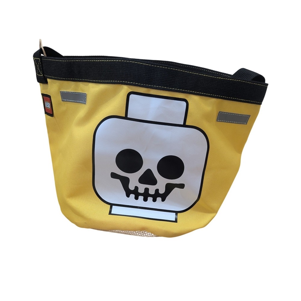 LEGO Skeleton Minifigure Head Storage Bucket Yellow Mesh‎ Bottom Tote Bag NEW